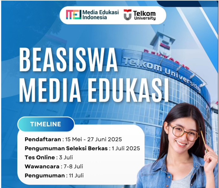 Poster Beasiswa Telkom University 2025 Gratis Sampai Lulus