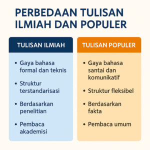 Ilustrasi perbandingan antara tulisan ilmiah dan tulisan populer