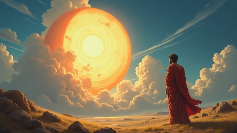 Ilustrasi Biografi Anaximenes, filsuf kuno yang mengamati udara sebagai arche alam semesta.