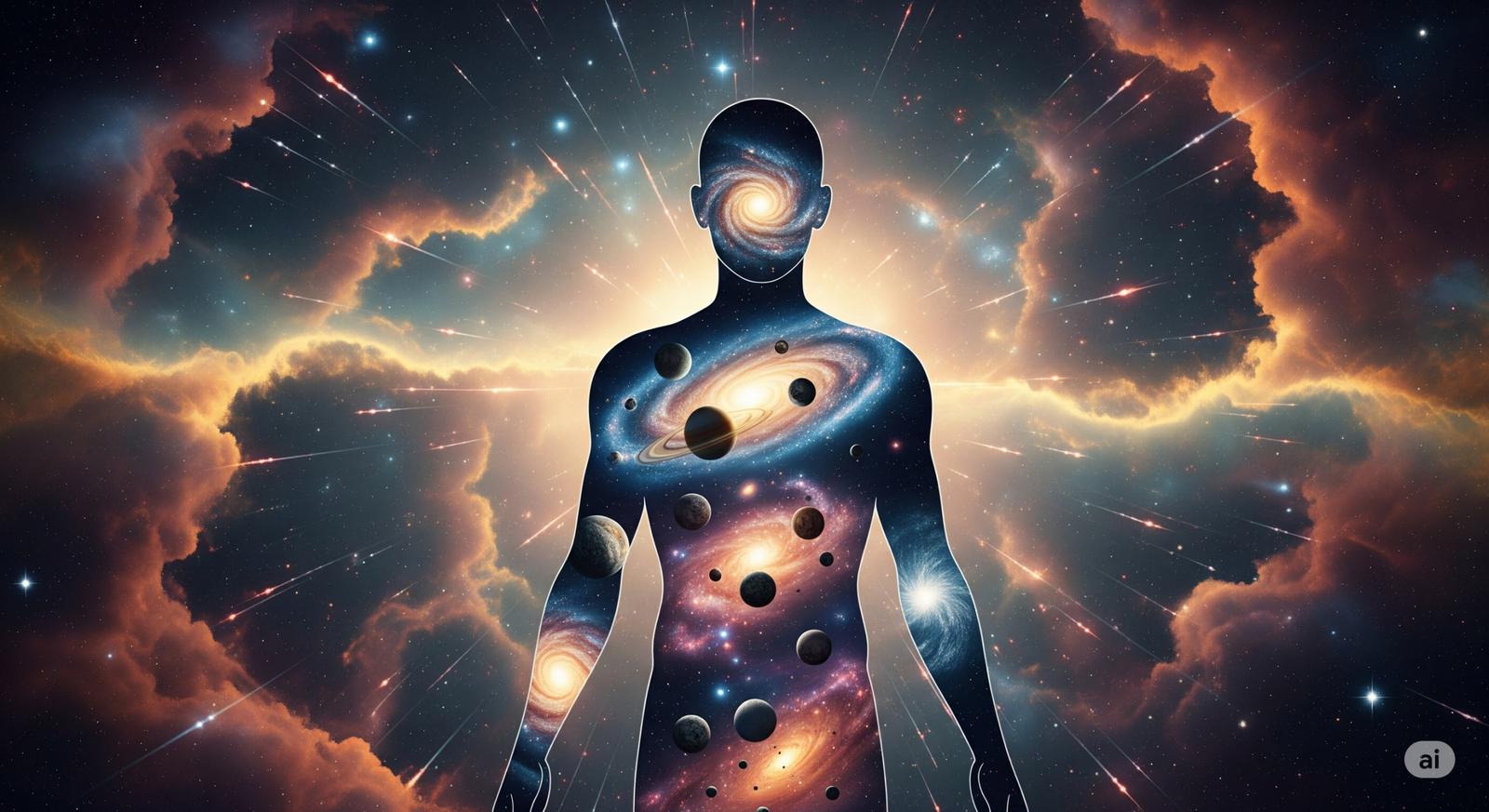 Ilustrasi siluet manusia dengan semesta