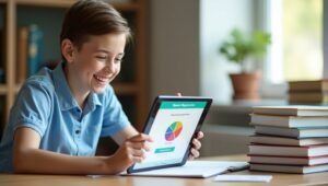 Pelajar sedang menggunakan aplikasi cara belajar Spaced Repetition di tablet untuk belajar